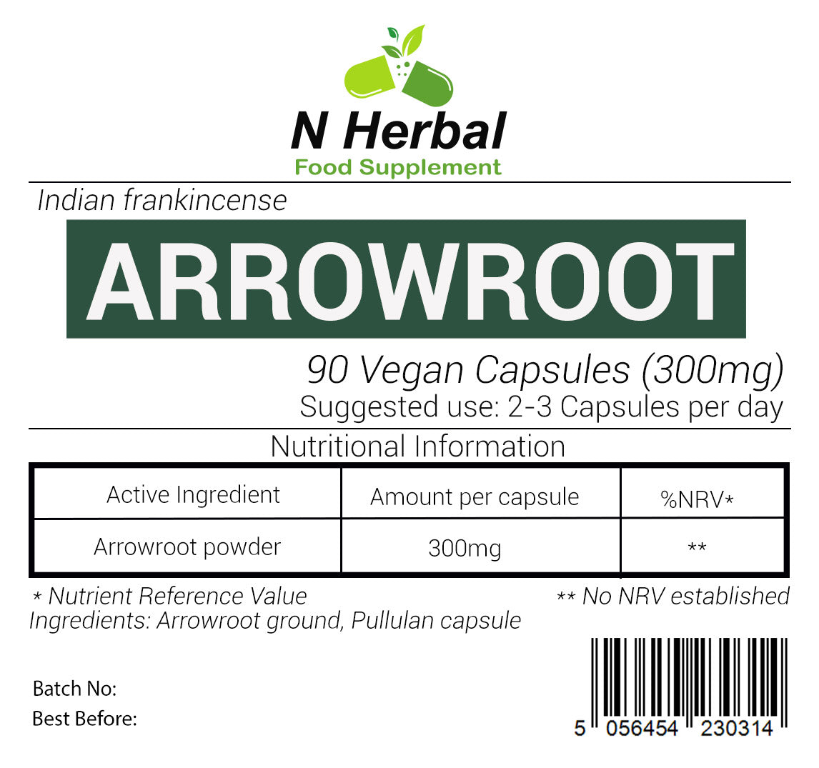 Arrowroot 300mg x 90 Vegan Capsules - 100% Pure Digestion Aid