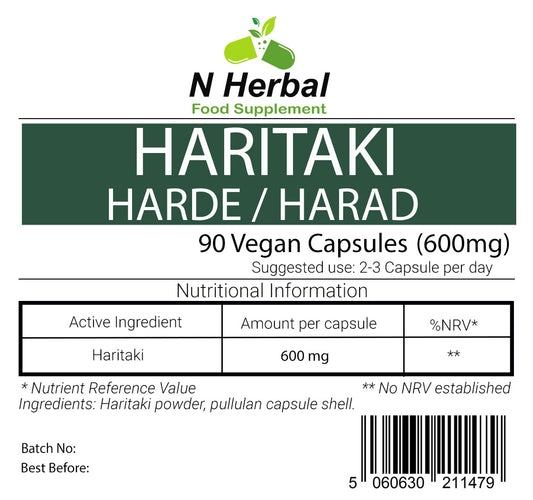 600mg Haritaki (Harad, Harde) - 90 Vegan Capsules - 100% Pure Terminalia Chebula