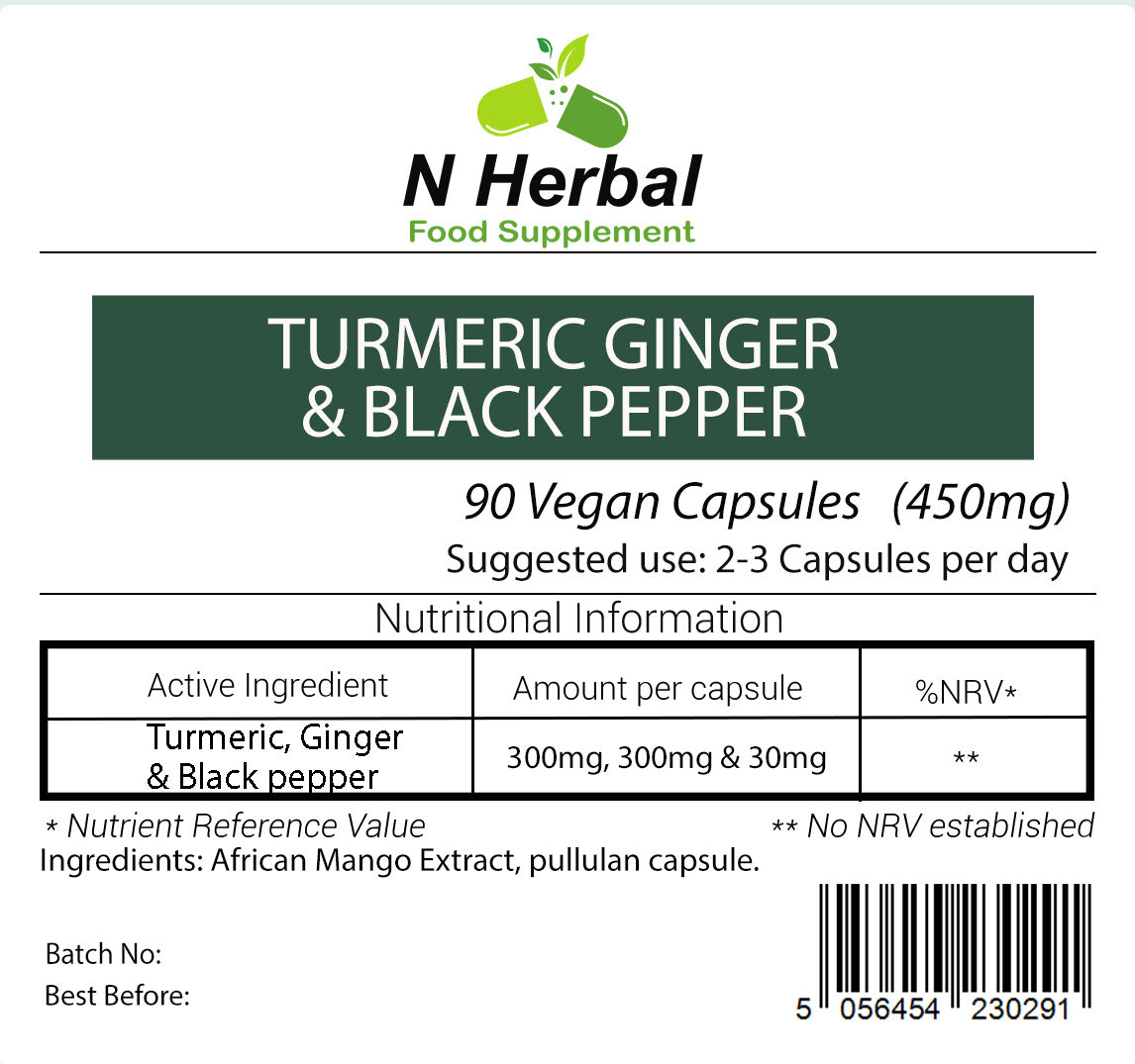 630mg Turmeric Ginger Black Pepper 100% Pure 90 V Capsules (1 Month Supply)