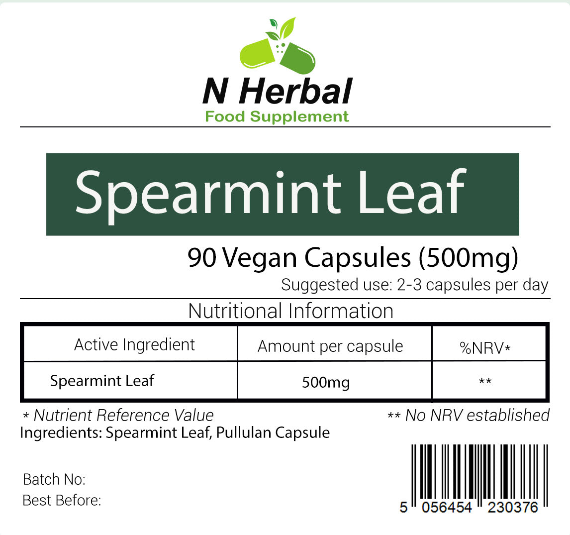 Spearmint Leaf 500mg - 90 Vegan Capsules - 100% Pure Spearmint